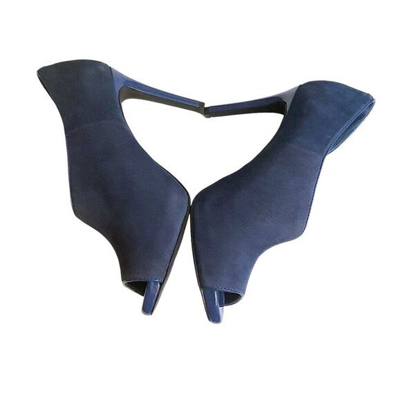 Alfani Lusee Heels Sz 7 Blueberry Blue Leather Suede Stiletto Peep Toe Slip On - Picture 12 of 14